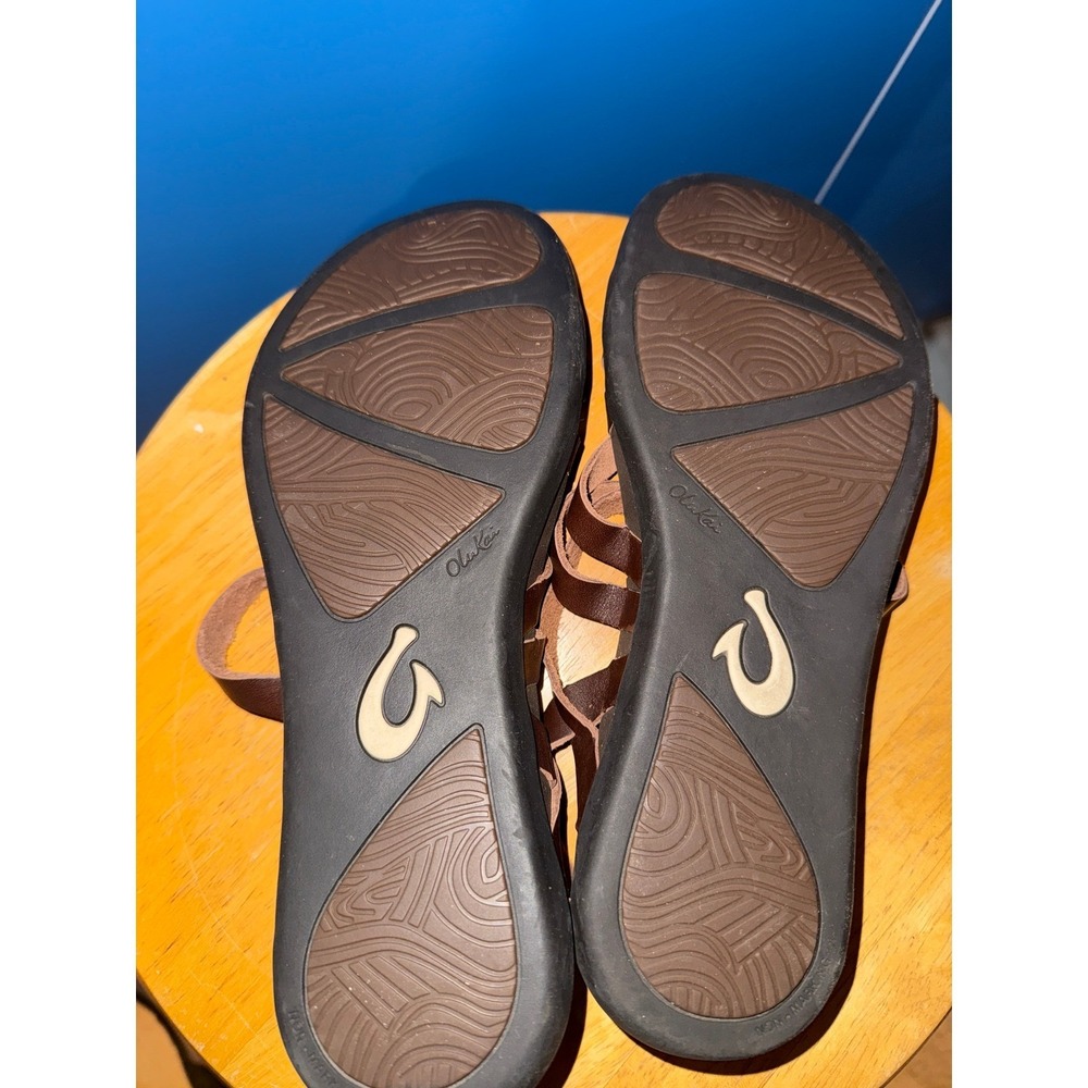 OluKai Upena Strappy Leather Sandals Roasted Coffee Brown Gladiator Womens - Picture 4 of 5